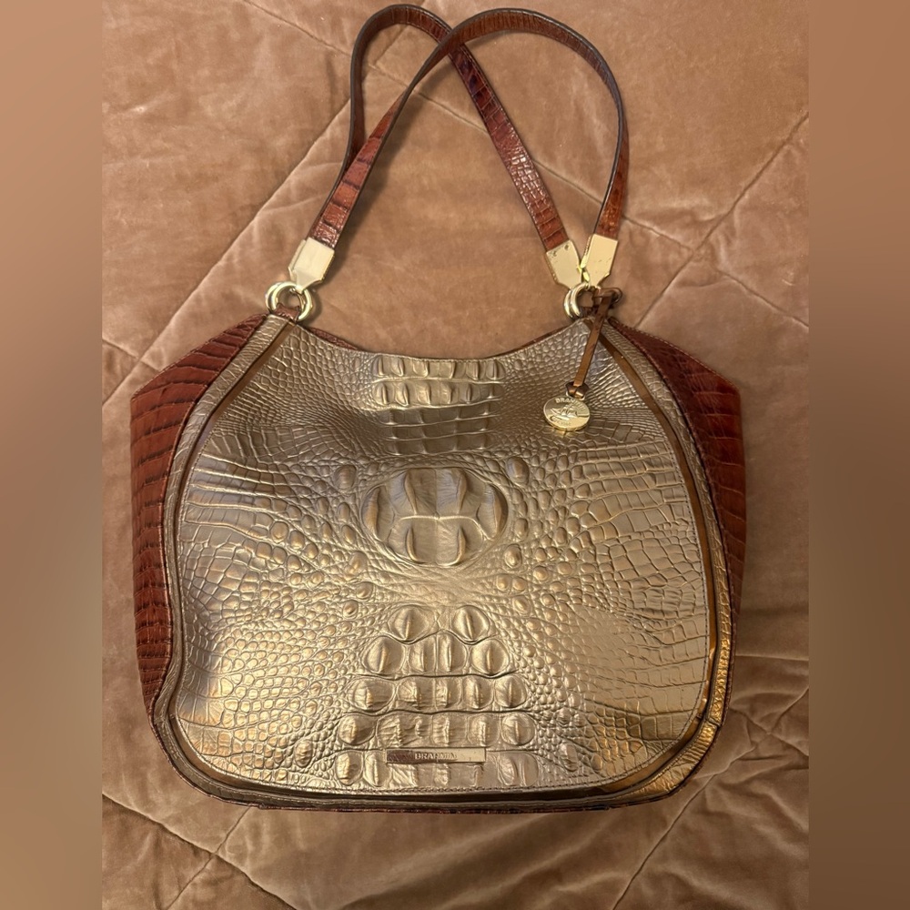 Brahmin Rose Gold Pecan Croc Leather Marianna Melbourne Shoulder Bag